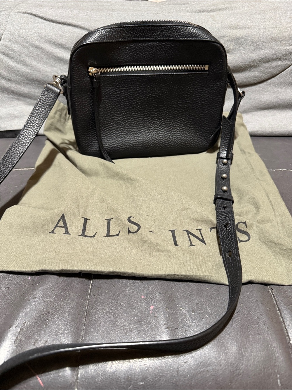 All Saints Black Pebbled Leather Crossbody Bag-Pre-Loved - Picture 2 of 3